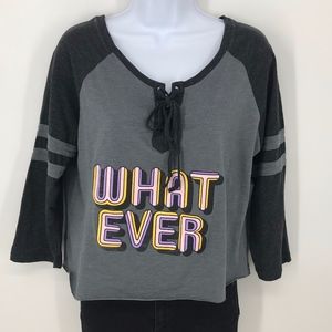 Grey Cropped 3/4 Sleeve "Whatever" T-shirt
